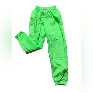 Vintage 90s nylon neon green pants, large